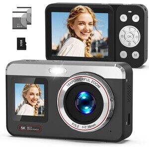 Digital Camera, 5K Point and Shoot Camera/ Webcam with Dual Screens NEW